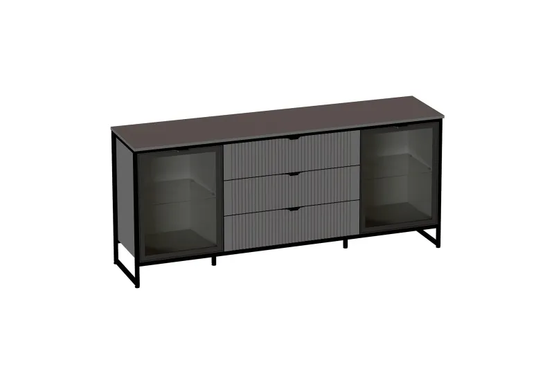 Тумба 2 дв 3 ящ "Нора" гостиная со стеклянными дверями Графит